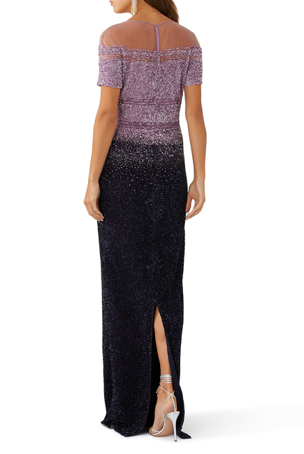 Sequin-Embellished Ombre Illusion Gown